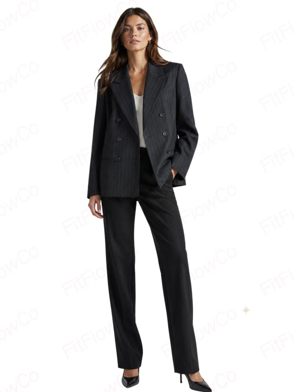 Liz Claiborne Women’s 10 Navy Pinstripe Double Breasted Blazer Career